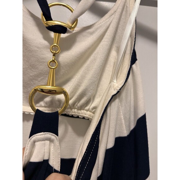 Julie Brown Knit Halter Dress Size Small Women's White Blue Striped Sleeveless - Picture 4 of 5